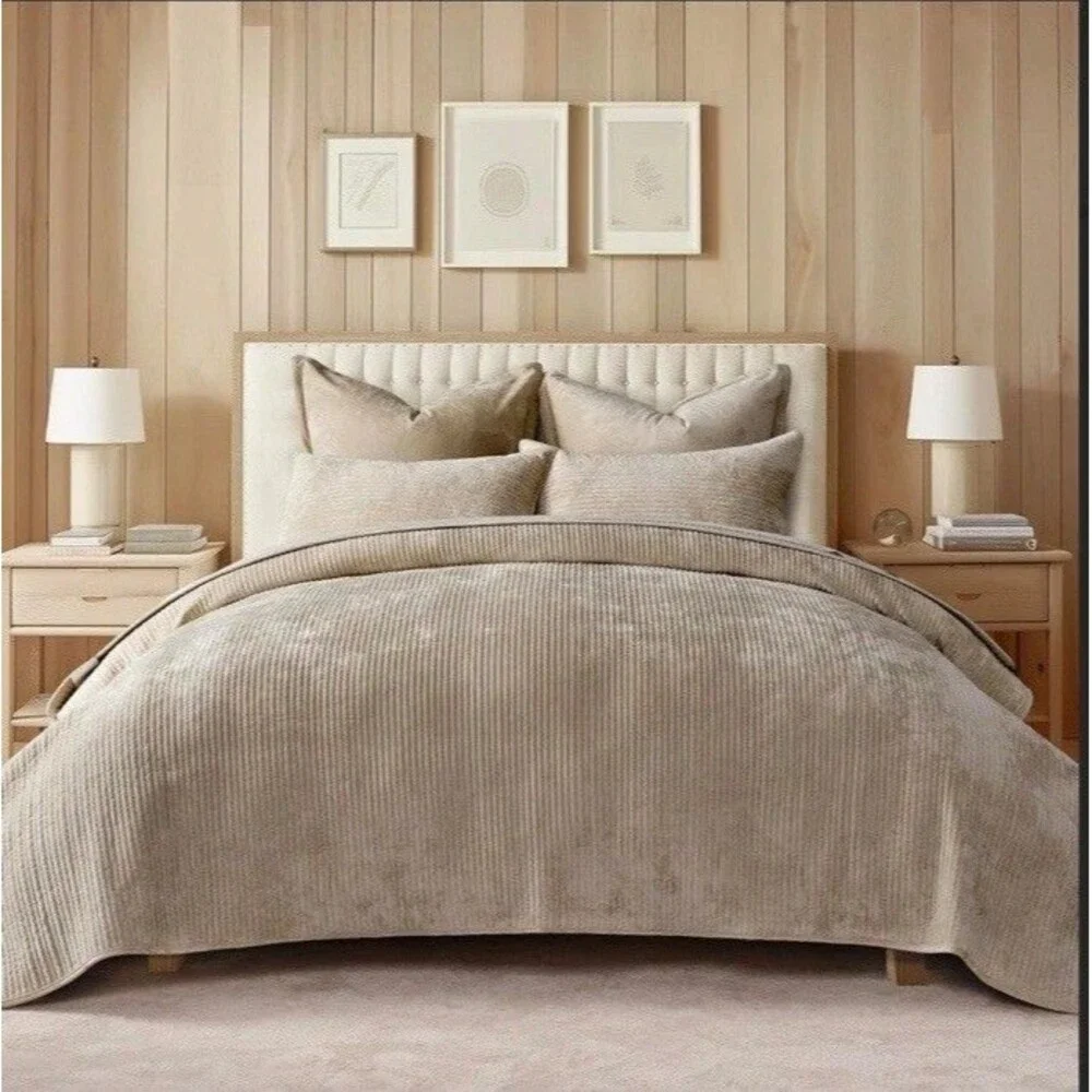 EVERGRACE  Velvet Quilt Set King Size, Luxurious Soft Quilted Bedding Sets